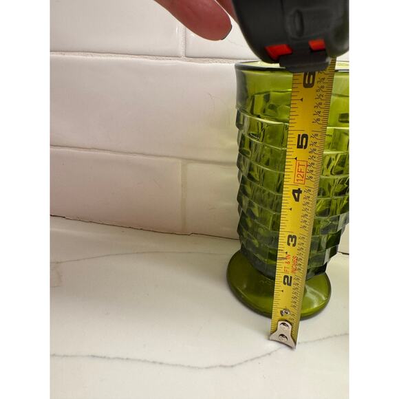 Vintage Glass Green Indiana Colony Whitehall Glass Footed Goblet 6" Set of 2 - Picture 2 of 3